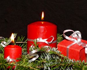 Preview wallpaper candles, needles, tape, fire, holiday, christmas