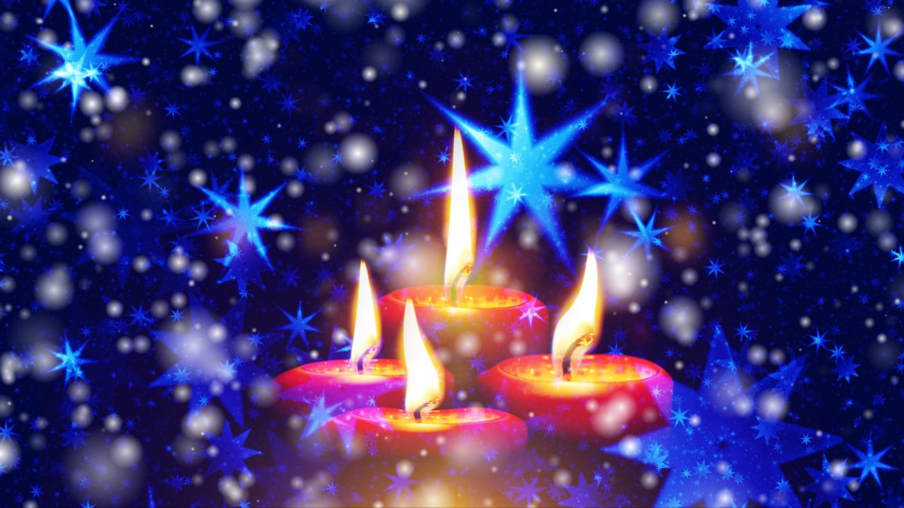 Wallpaper candles, stars, snowflakes, glitter