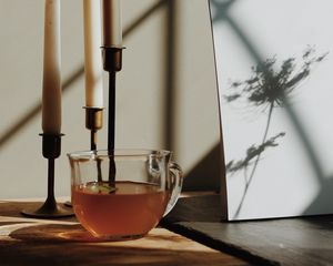 Preview wallpaper candles, tea, cup, light, room