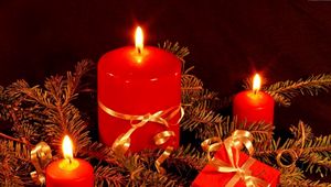 Preview wallpaper candles, thread, needles, fire, gift, holiday, christmas