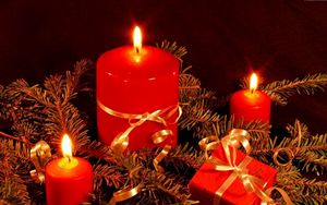 Preview wallpaper candles, thread, needles, fire, gift, holiday, christmas