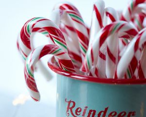 Preview wallpaper candy canes, candy, mug, new year, christmas