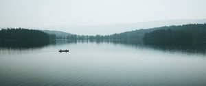 Preview wallpaper canoe, boat, lake, fog, silhouettes