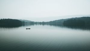 Preview wallpaper canoe, boat, lake, fog, silhouettes