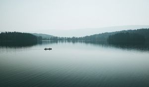 Preview wallpaper canoe, boat, lake, fog, silhouettes