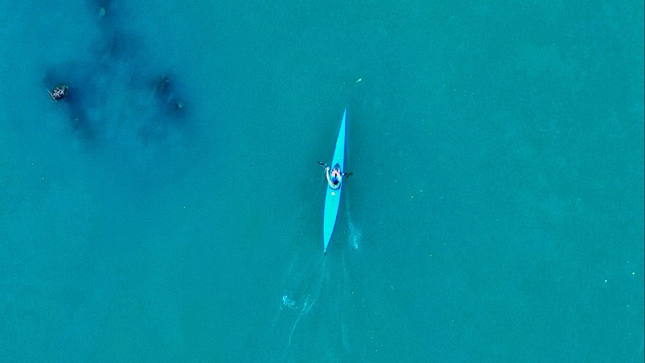 Wallpaper canoe, boat, water, aerial view