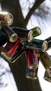 Preview wallpaper cans, drinks, soda, branch, tree