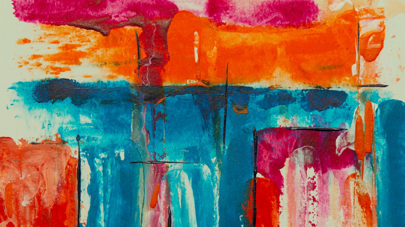 Download wallpaper 1366x768 canvas, stains, paint, colorful ...