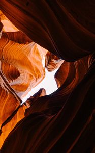 Preview wallpaper canyon, cave, rocks, sandy, bottom view, sky