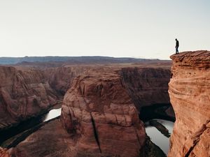 Preview wallpaper canyon, cliff, man, alone