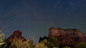 Preview wallpaper canyon, cliffs, starry sky, night, landscape