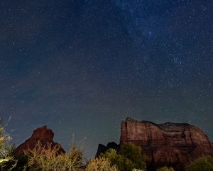 Preview wallpaper canyon, cliffs, starry sky, night, landscape