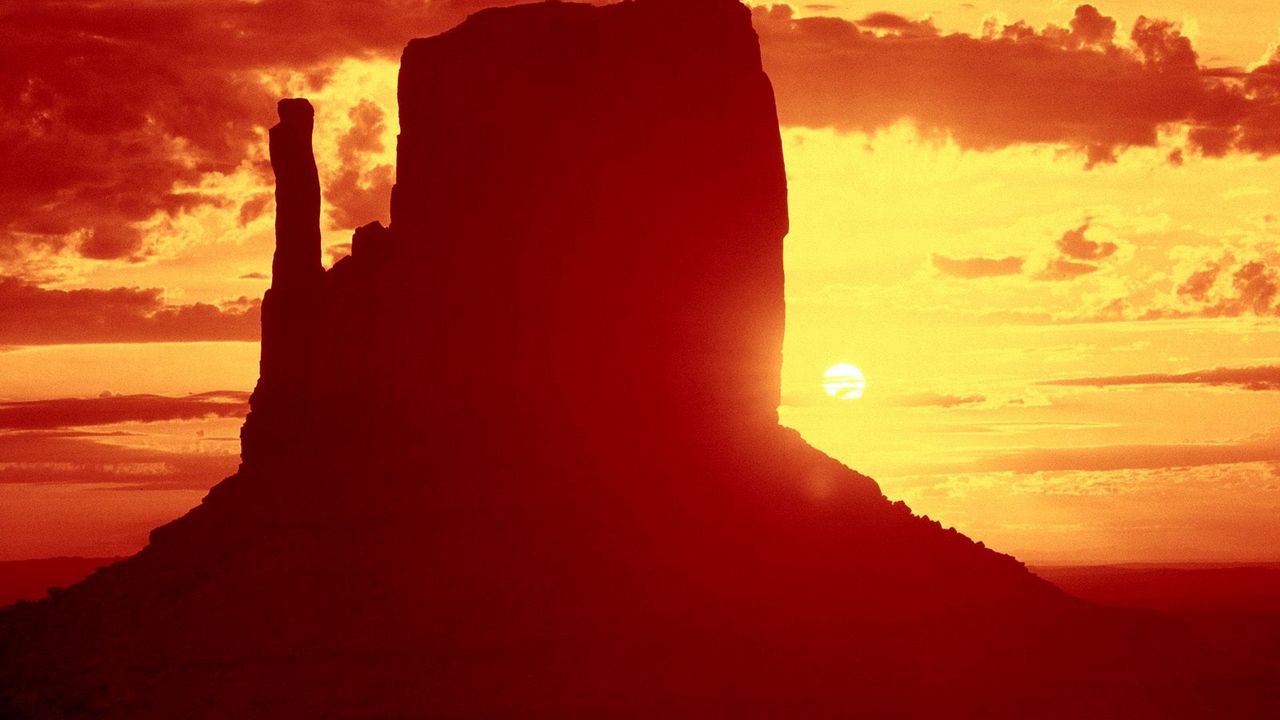 Wallpaper canyon, decline, outlines, sky, clouds, orange, evening