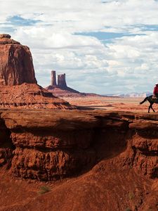 Preview wallpaper canyon, desert, horseback rider, wild west, cowboy