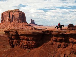 Preview wallpaper canyon, desert, horseback rider, wild west, cowboy