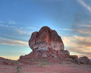 Preview wallpaper canyon, desert, mountain, clouds, sky, evening