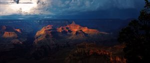 Preview wallpaper canyon, grand canyon, clouds, overcast, night