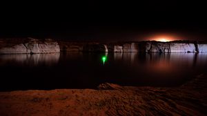 Preview wallpaper canyon, lake, light, reflection, night