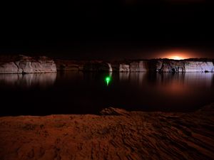 Preview wallpaper canyon, lake, light, reflection, night