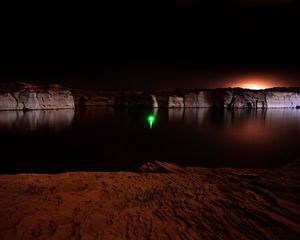 Preview wallpaper canyon, lake, light, reflection, night