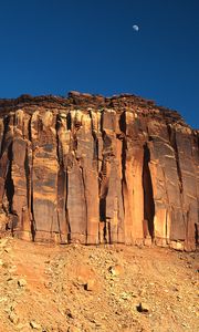 Preview wallpaper canyon, lines, strips, mountain, layers, moon, sky