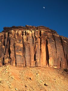 Preview wallpaper canyon, lines, strips, mountain, layers, moon, sky