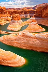 Preview wallpaper canyon, river, mountains, yellow, moss, bends, turns, heat