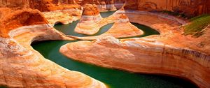 Preview wallpaper canyon, river, mountains, yellow, moss, bends, turns, heat
