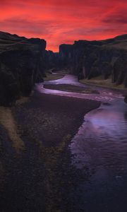 Preview wallpaper canyon, river, night, fjadrargljufur, iceland