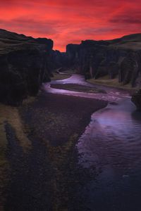 Preview wallpaper canyon, river, night, fjadrargljufur, iceland