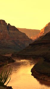 Preview wallpaper canyon, river, sunset, rocks, plants