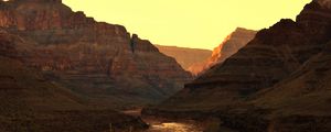 Preview wallpaper canyon, river, sunset, rocks, plants