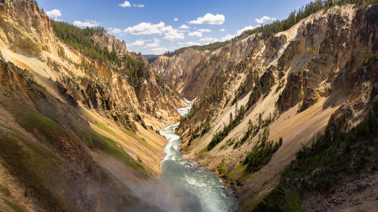 Wallpaper canyon, river, trees, clouds, landscape hd, picture, image
