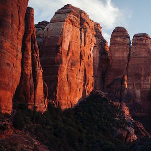 Preview wallpaper canyon, rock, mountains, bushes, sky