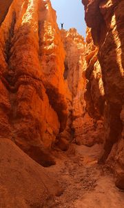 Preview wallpaper canyon, rocks, man, freedom, sand