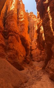 Preview wallpaper canyon, rocks, man, freedom, sand