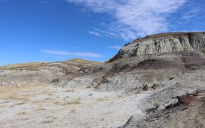 Preview wallpaper canyon, rocks, mountains, slope, hills, sky