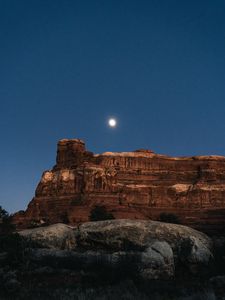 Preview wallpaper canyon, rocks, night, moon, landscape