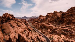 Preview wallpaper canyon, rocks, road, aerial view