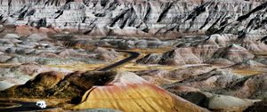 Preview wallpaper canyon, rocks, road, car