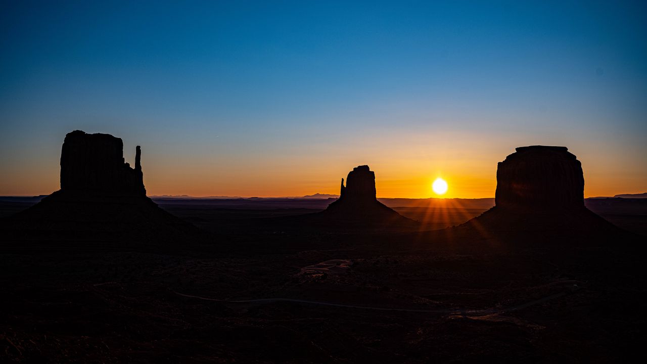 Wallpaper canyon, rocks, silhouettes, sunset, dark