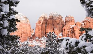 Preview wallpaper canyon, rocks, snow, trees, winter