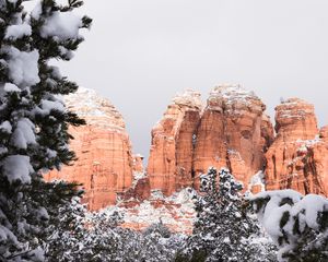 Preview wallpaper canyon, rocks, snow, trees, winter