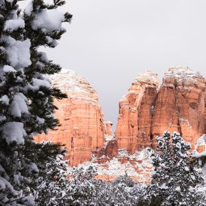 Preview wallpaper canyon, rocks, snow, trees, winter