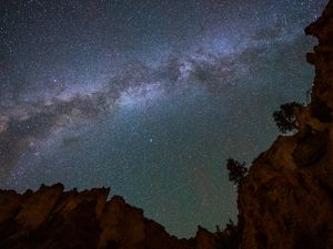 Preview wallpaper canyon, rocks, stars, night, sky