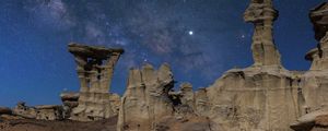 Preview wallpaper canyon, rocks, stars, sky, night