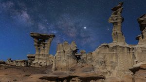 Preview wallpaper canyon, rocks, stars, sky, night