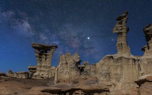 Preview wallpaper canyon, rocks, stars, sky, night