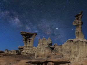 Preview wallpaper canyon, rocks, stars, sky, night