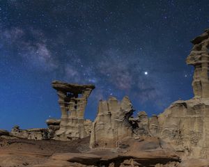 Preview wallpaper canyon, rocks, stars, sky, night